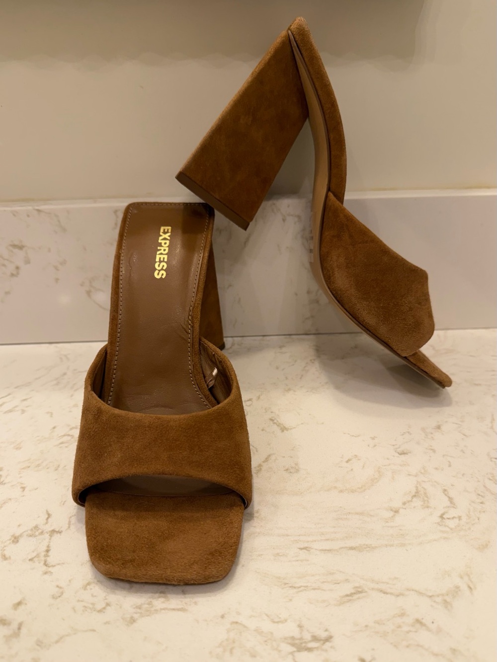 Express Suede Triangle Block Heel 7